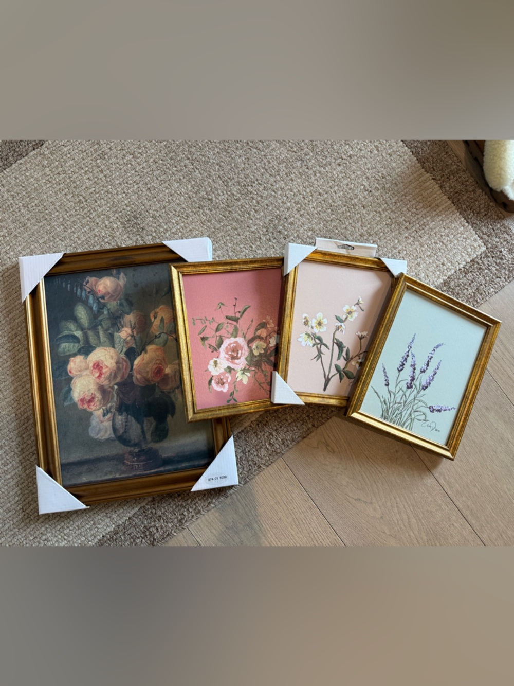 Gold Framed Floral Wall Art Set - Pink, Cream, Green, Blue